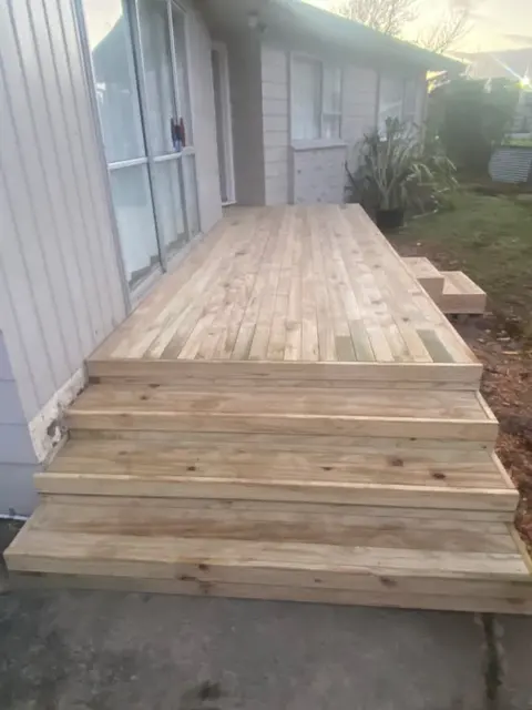 New treated pine steps leading up to a deck, Palmerston North